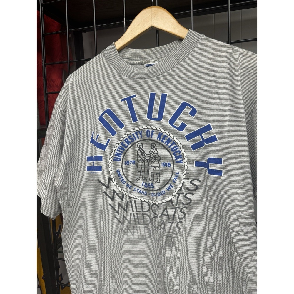 Vintage 90s University Of Kentucky Wildcats Crest Logo Pin Striped T Shirt XL